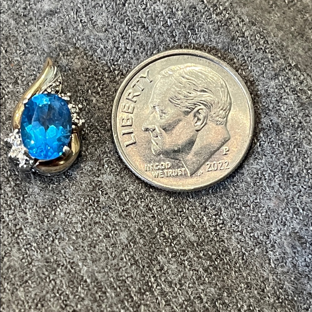10k Ylw Gold & Sterling Two-toned London Blue Topaz Diamond Pendant-Alwand Vahan - Picture 6 of 10